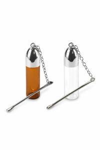 5cm Fläschchen mit Löffelchen aus Glas in Braun oder Klar