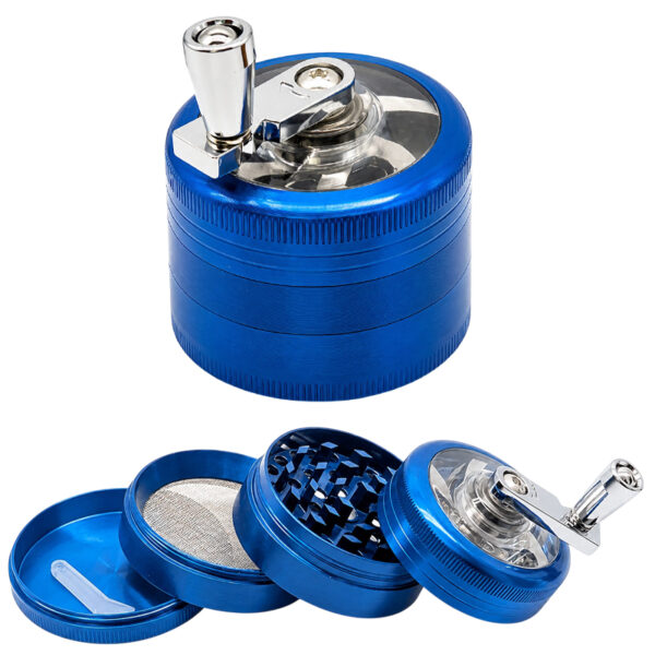 Zerlegter blauer Kurbelgrinder aus Metall Ø50mm