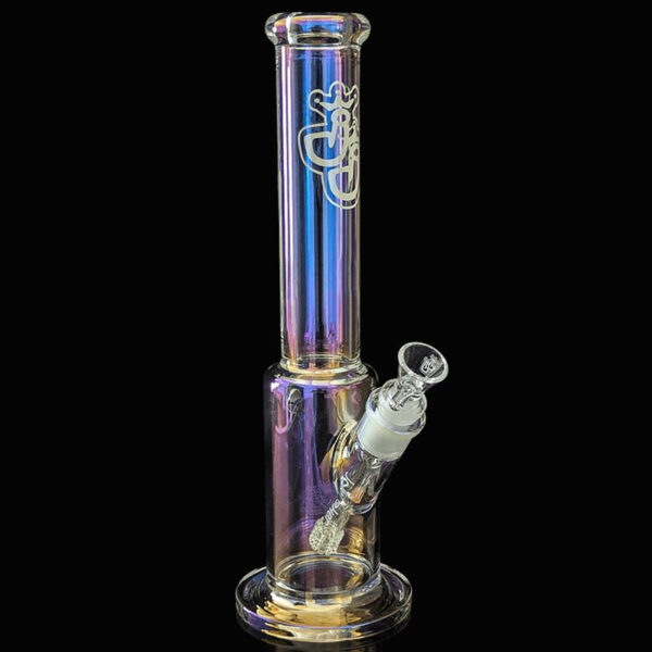 Bong Bright Purple Rainbow 38cm 7mm Borosilikatglas mit Wheelpercolator schwarzer Hintergrund