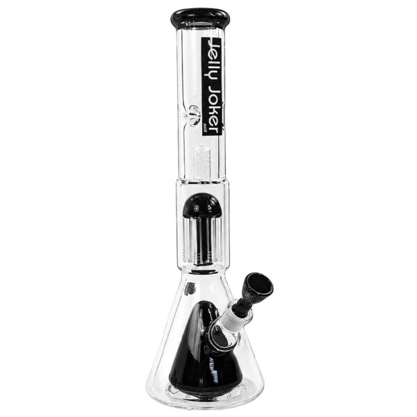 Bong „Colt“ aus klarem Glas mit schwarzen Akzenten, breiter Beaker-Basis und zwei Perkolatoren