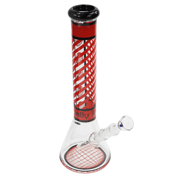 Bong Globus RD von oben mit 36cm Höhe, rotem Design und Erlmeyer-Form