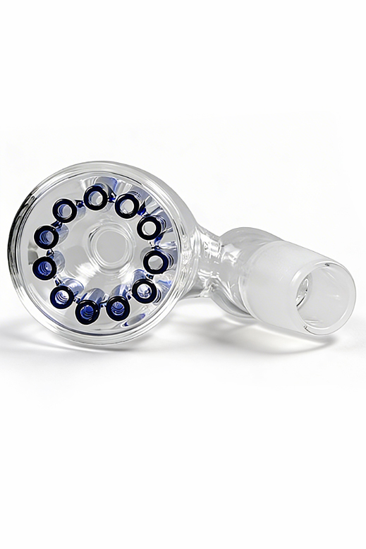 Vorkühler "Frigidus Calcit" - 29,2/18,8mm - 11-Arm 2 Unteransicht vom Vorkühler Frigidus Calcit mit Blick auf den blauen 11-Arm-Perkolator