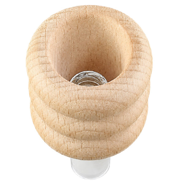 Buche Holzköpfchen Bong 14,5mm von oben mit Borosilikatglas-Schliff