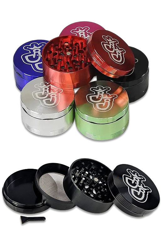 Cross Grinder aus Aluminium, CNC-gefräst, verschiedene Farben, vierteilig mit Sieb und Schaber