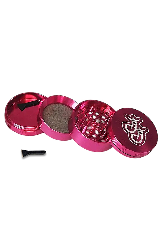 GRN13362-Cross Grinder-62 Pink 1 Pinker Cross Grinder aus Aluminium, vierteilig mit herausnehmbarem Sieb und Schaber