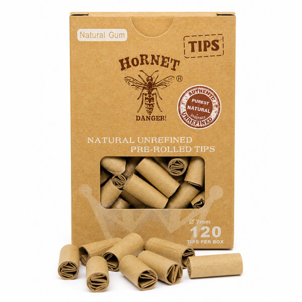 Fertige Eindrehfilter von Hornet, vorgedreht, Ø7mm, 1,8cm lang, 120 Stück pro Box aus ungebleichtem Papier
