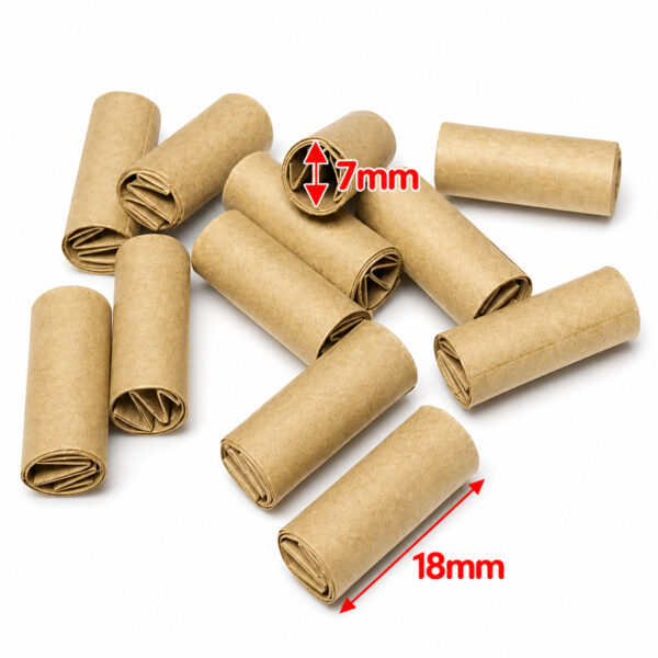 Fertige Eindrehfilter, Einzelansicht, vorgedreht, Ø7mm, 1,8cm lang und aus ungebleichtem Papier von Hornet