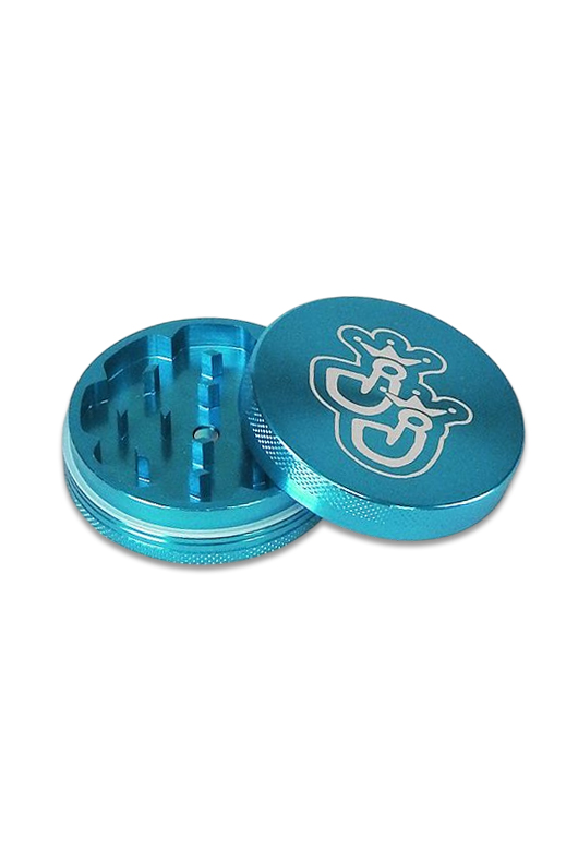 SP01205 Grinder 2-teilig Ø40mm hellblau 1 Hellblauer Aluminium-Grinder, 2-teilig, Ø40 mm mit Diamantzähnen und Magnetverschluss
