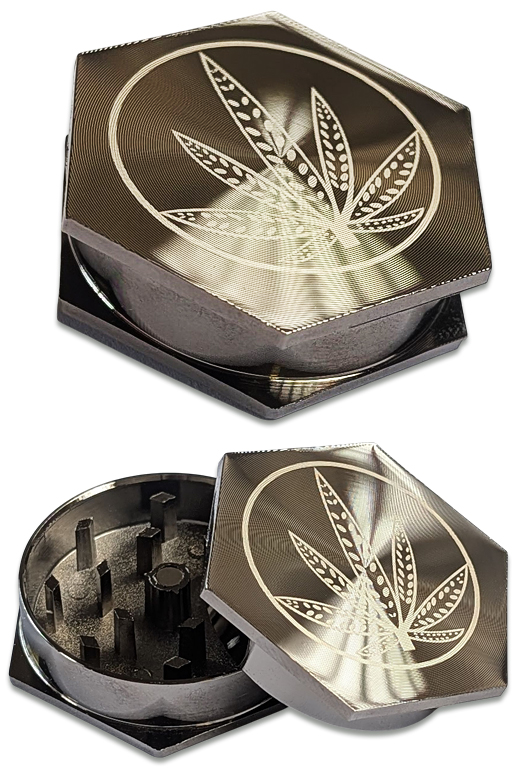 Sechseckiger Zink Grinder, 42 mm, zweiteilig mit Diamantzähnen.