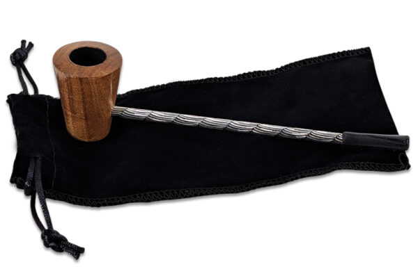 Handpfeife mit Holzkopf und Samtbeutel, 14,5 cm