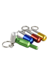 Aluminium Kapsel-Handpfeifen mit Schlüsselanhänger, verschiedene Farben, 5,6 cm (Kapsel) / 7,5 cm (Pfeife)