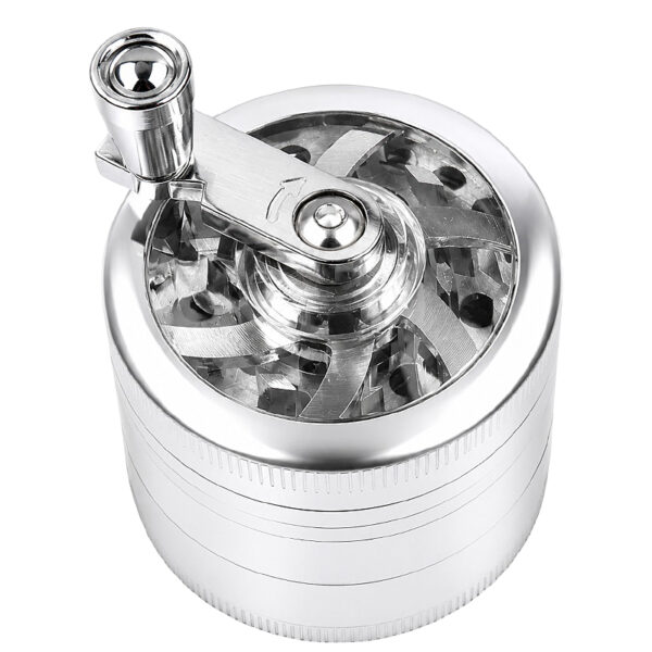 Silberner Kurbelgrinder aus Aluminium Ø50mm von oben