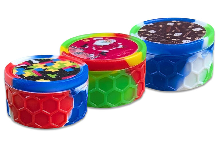 Mehrfarbige 32×20-mm Silikondosen für Dabbing mit festem Deckeleinsatz