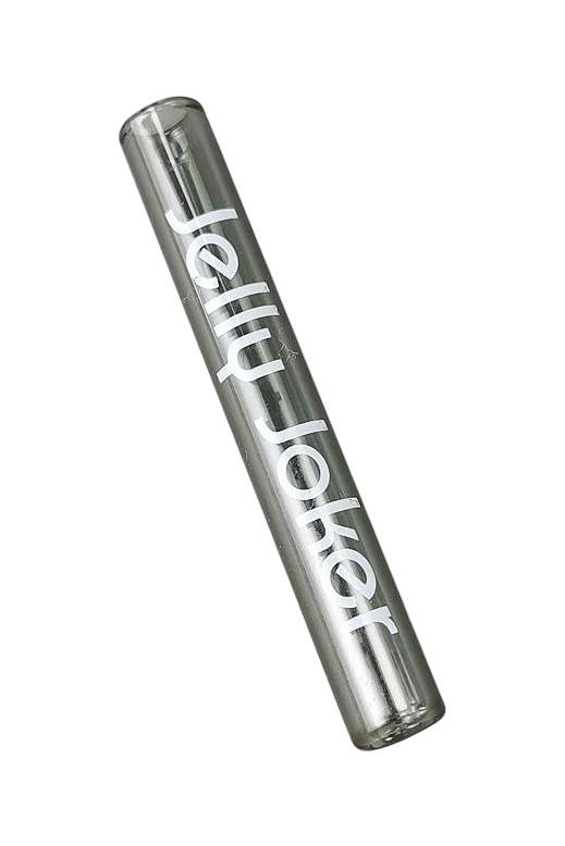 Ziehröhrchen aus grauem Glas Small Tubing Grey mit weißem Logo, 7 cm lang, 9 mm Durchmesser
