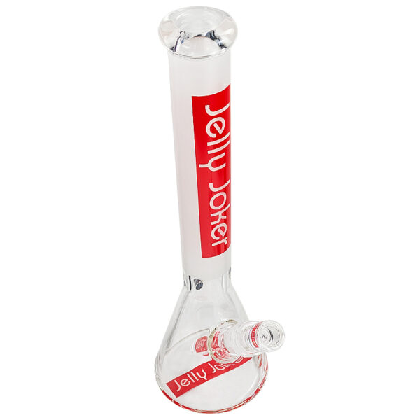 Supreme Bong aus Glas von oben mit rotem Schlitzdiffusor und Kickloch