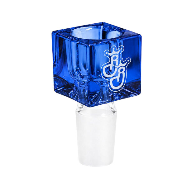 Würfelkopf Bowl-I Blau 1 Würfelkopf für Bong „Bowl-I“ in Blau mit Jelly-Joker-Logo und transparentem Glasschliff
