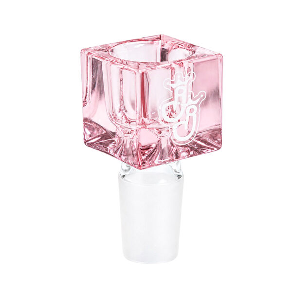 Würfelkopf Bowl-I Pink 1 Würfelkopf für Bong „Bowl-I“ in Pink mit Jelly-Joker-Logo und transparentem Glasschliff