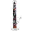 Zombie Bong mit schwarz-grau-rotem Motiv, geradem Glaskörper und seitlichem Köpfchen