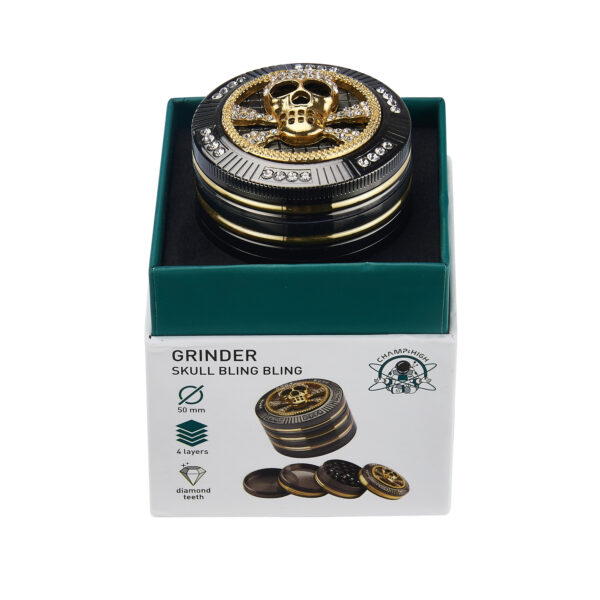 Bling Bling Grinder Ø50mm aus Metall mit Skull Design in Verpackung