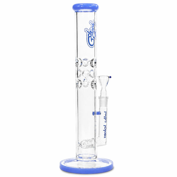 Rückseite der Bong mit Eiskerben CiceA 40cm aus 5mm Borosilikatglas mit blauem Mundstück und blauem Standfuß