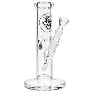 Bong Shorty SL aus klarem Glas mit schwarzem Logo, geradem Hals und breitem Standfuß