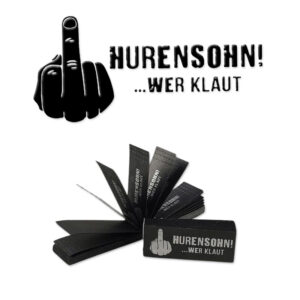 Hurensohn wer klaut Filtertips 53x20mm perforiert in Schwarz mit silbernem Druck