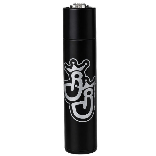 Jelly Joker Clipper Feuerzeug – Silber – nachfüllbar 2 Jelly Joker Clipper Feuerzeug von vorn – Schwarz mit silbernem Logo