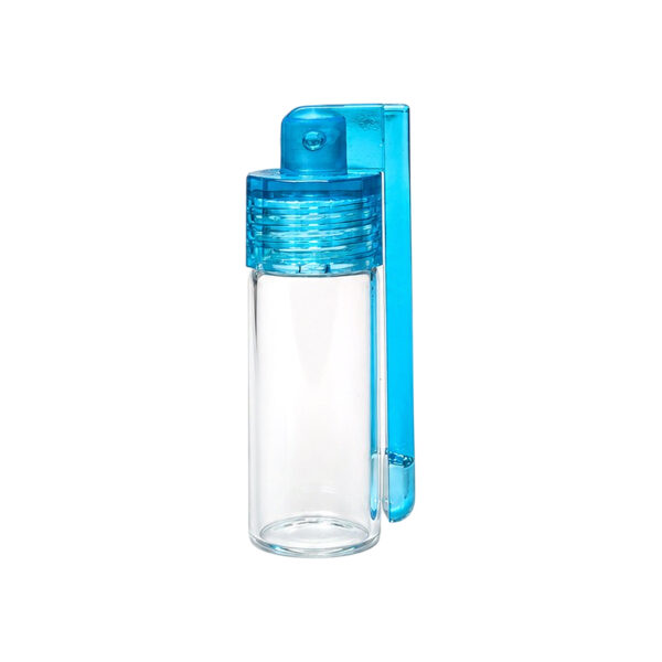Portionierer mit farblosem Glasfläschchen und blauem Verschluss