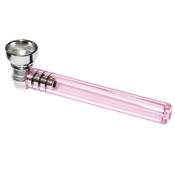 Stahl Handpfeife mit Glasmundstück Pink – 9cm