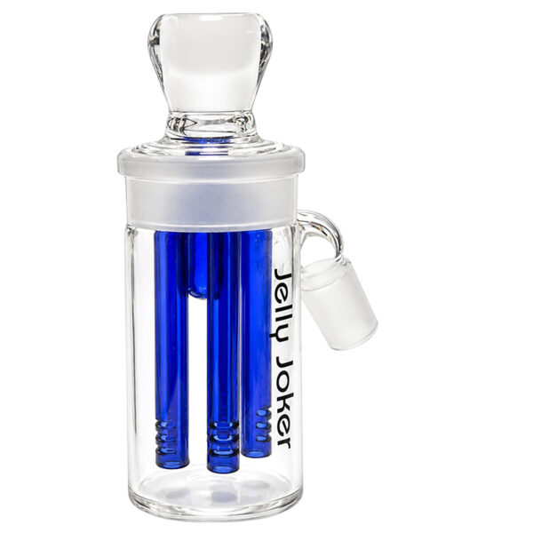 Steckbarer Vorkühler 18,8mm „Steckfix“ – 5-Arm-Perkolator – Blau 2 Steckbarer Vorkühler 18,8mm mit blauem 5-Arm-Perkolator schräg von vorne