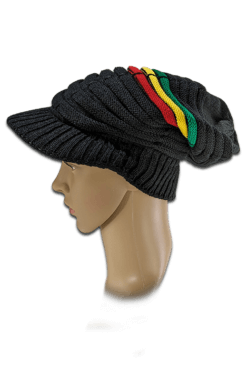 Rasta Strickmütze für langes Haar mit Schirm