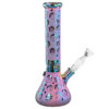 Bong Rimo in Seitenansicht mit Beaker-Bauch, metallisch schimmernden Motiven und seitlichem Glaskopf