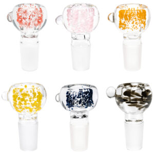 Dicker Bong Kopf Globus Petalit 18,8mm mit farbigen Glasfritten