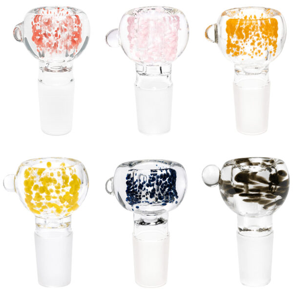 Dicker Bong Kopf Globus Petalit 18,8mm mit farbigen Glasfritten