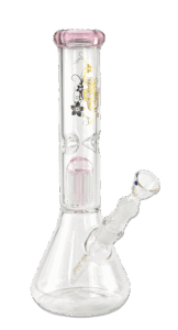 Bong „Vine“ – 35 cm Borosilikat, 8-Arm-Perkolator, 18,8 mm Schlitzdiffusor (14 cm), Eiskerben, pinke Details, ohne Kickloch