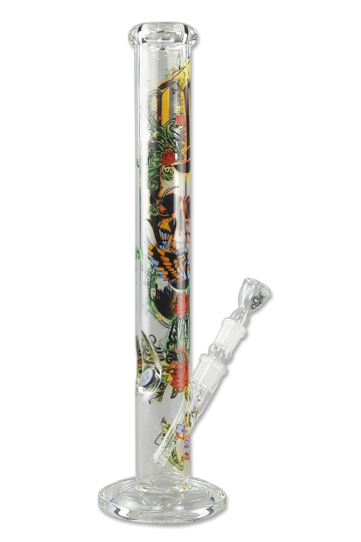 Bong "Colour Skull" - 45cm - 5mm 3 Rückansicht rechts der Colour Skull Glasbong 45cm aus 5mm Glas mit 18,8mm Stecksystem und Diffusor