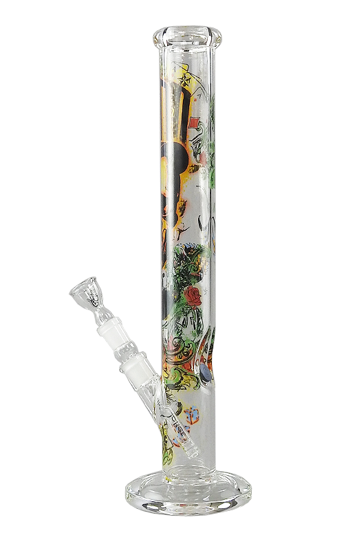 Bong "Colour Skull" - 45cm - 5mm 2 Rückansicht der Colour Skull Glasbong 45cm aus 5mm Glas mit 18,8mm Stecksystem und Diffusor