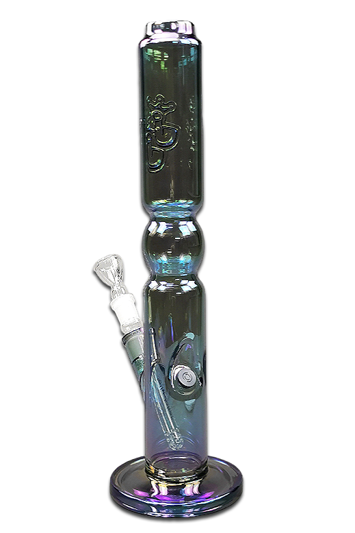 Bong "High5 Rainbow" - 45cm - 5mm - 6cm Durchmesser !! 2 Rückansicht der High5 Rainbow Bong 45cm mit Regenbogen-Metallbeschichtung, ca.6cm Ø und 18,8mm Stecksystem mit Diffusor