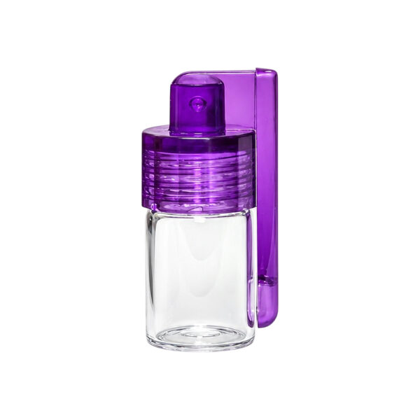 Mini Portionierer 3,8cm mit farblosem Glasfläschchen und lilafarbenem Verschluss mit Löffelchen