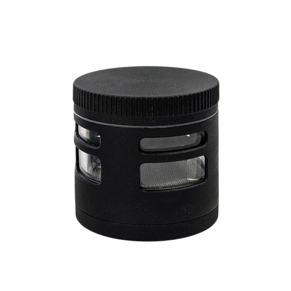Grinder mit Rundum-Sichtfenstern in Schwarz – Ø48mm – 4-teilig