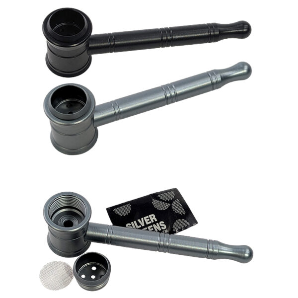 10cm Handpfeife aus Metall – zerlegt mit Rauchkammer und Siebchen