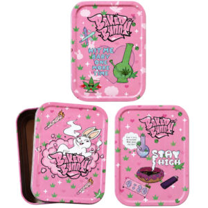 Pinke Aufbewahrungsdose Baked Bunny aus Metall mit zwei Motiven
