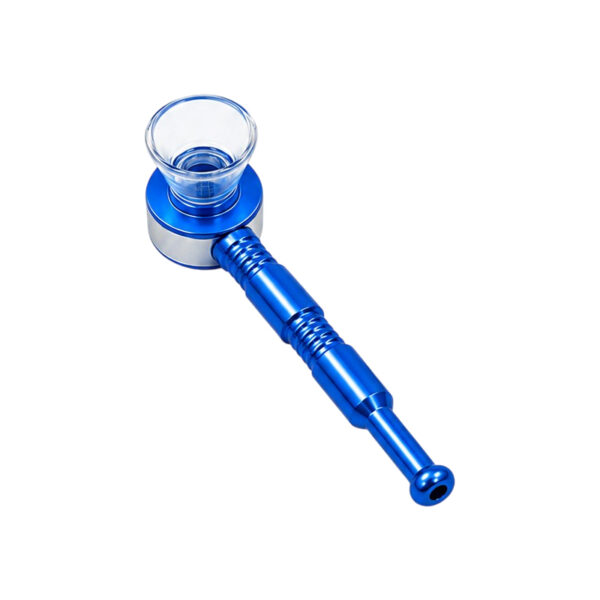 10cm Handpfeife mit Glasköpfchen Blau – Aluminium
