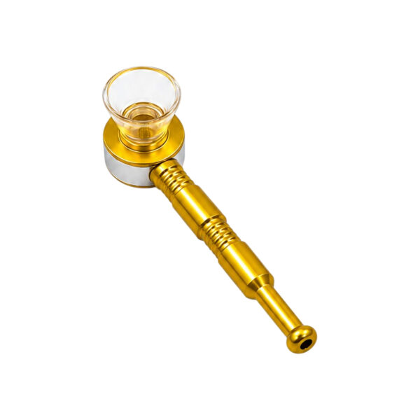 10cm Handpfeife mit Glasköpfchen Gold – Aluminium