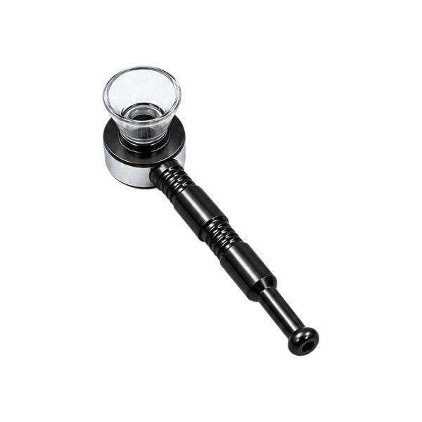 10cm Handpfeife mit Glasköpfchen Schwarz – Aluminium