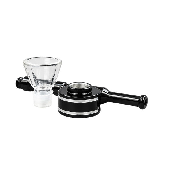 10cm Handpfeife mit Glasköpfchen zerlegt – Aluminium