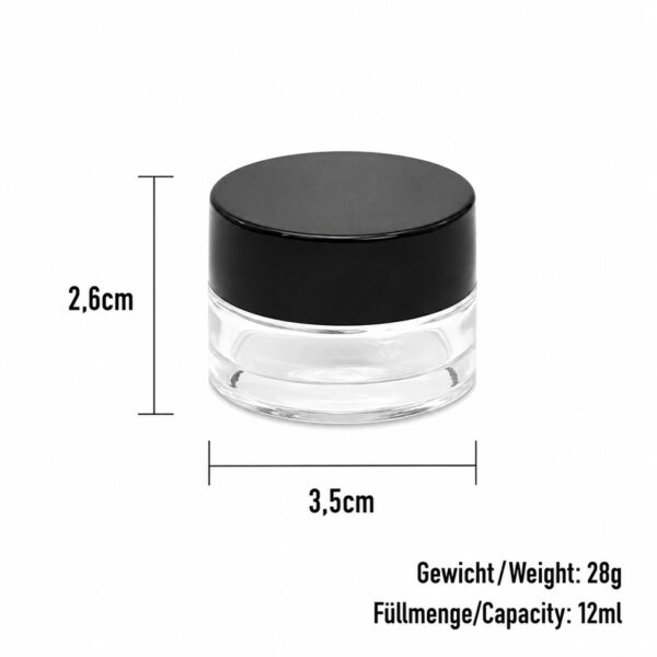 Wax Glastiegel 12ml mit schwarzem Schraubverschluss