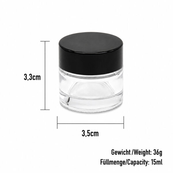 Wax Glastiegel 15ml mit schwarzem Schraubverschluss