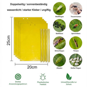 Gelbtafeln 20×25cm im 10er-Set – doppelseitige Klebefallen mit Befestigungsdraht