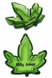 Hanfblatt Aschenbecher aus grünem Glas mit Jelly-Joker-Logo